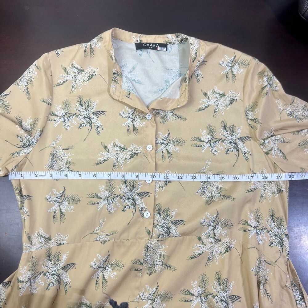 Caara Yellow Floral Tie-Waist Midi Dress Medium Spring Picnic Chic Cottagecore M - Picture 9 of 14